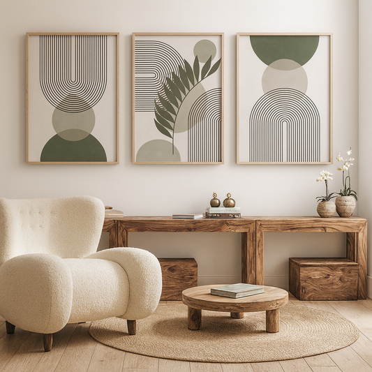 Nordic Sage Green Boho Wall Art Set