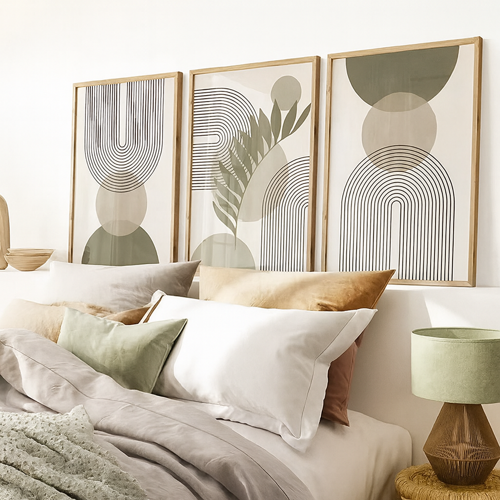 Nordic Sage Green Boho Wall Art Set