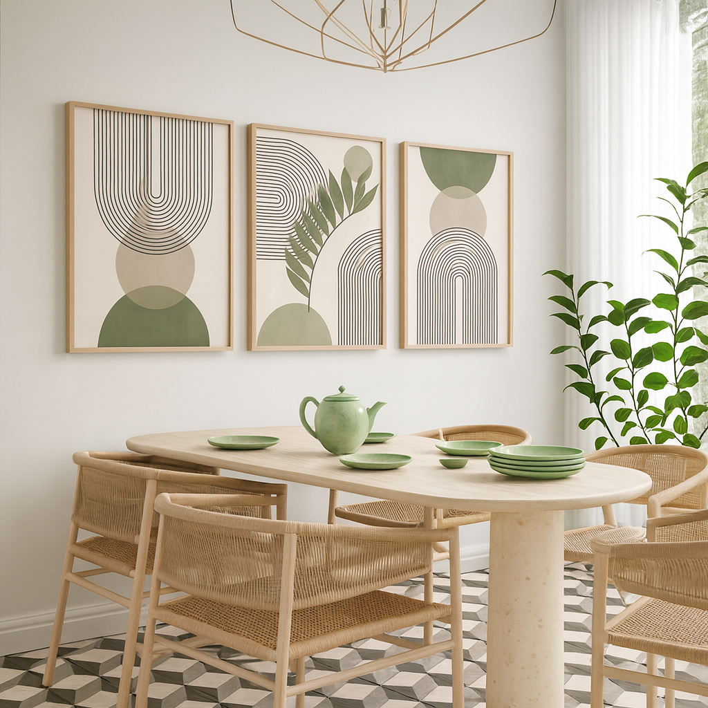 Nordic Sage Green Boho Wall Art Set