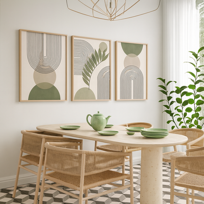 Nordic Sage Green Boho Wall Art Set