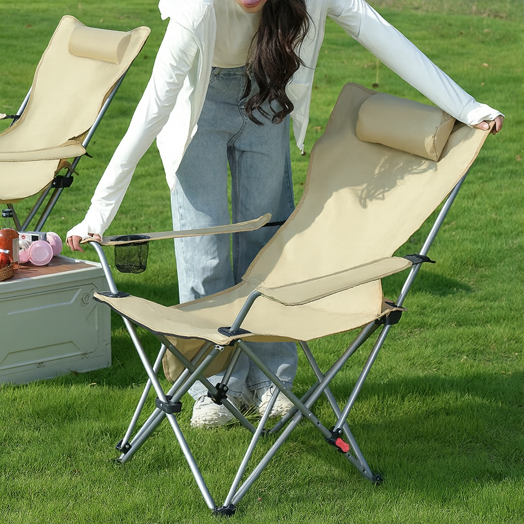 2-in-1 Reclining Camping Chair Adjustable & Foldable